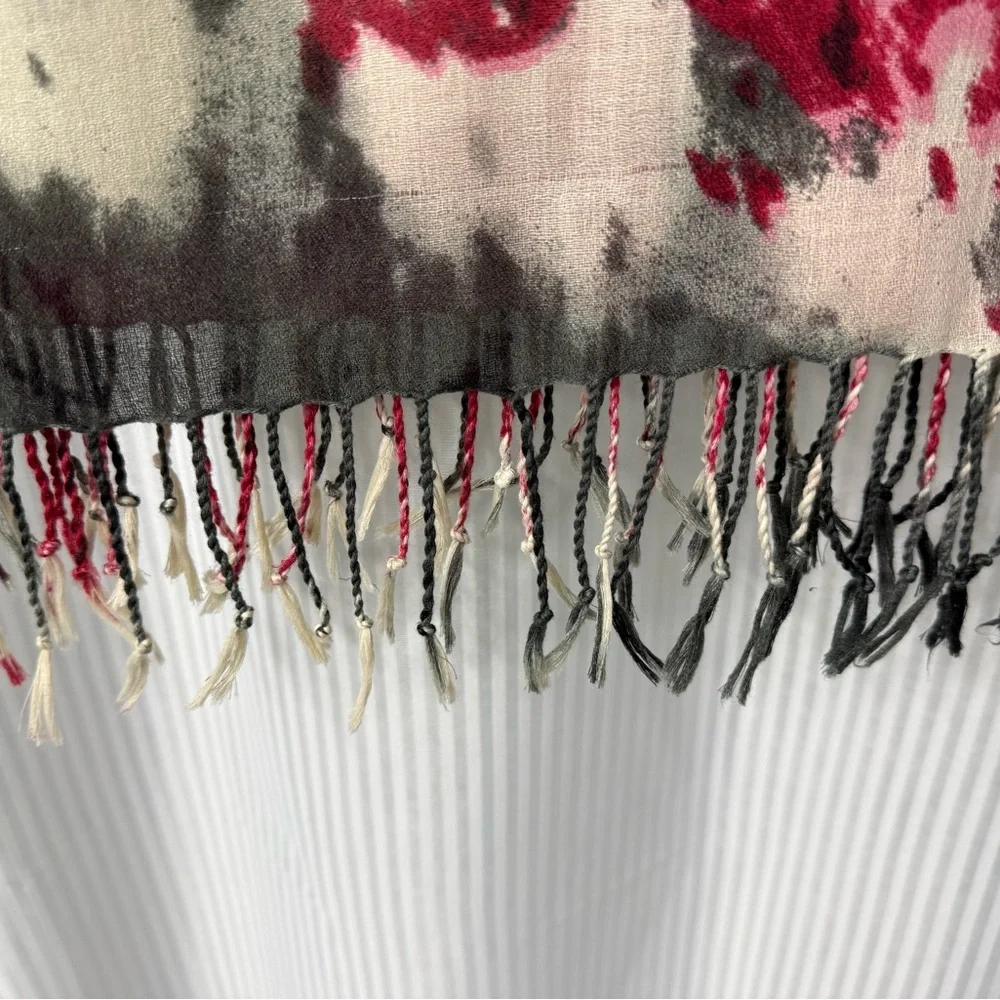 TASHA Tie-Dye Fringe Scarf – Dark Pink/Red, Light Pink, Black, Cream – 64”x26”